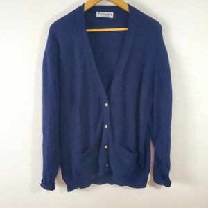 Vintage Burberry Navy Blue Cardigan Lambswool Gold Buttons